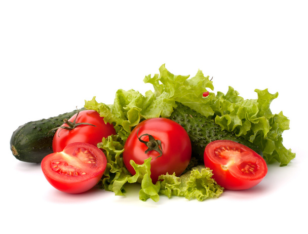 Tomato, cucumber vegetable and lettuce salad - Fotoğraf, Görsel