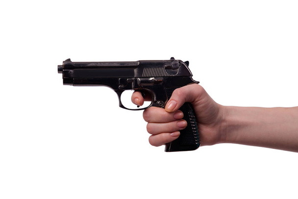 Hand with handgun isolated on white - Фото, зображення
