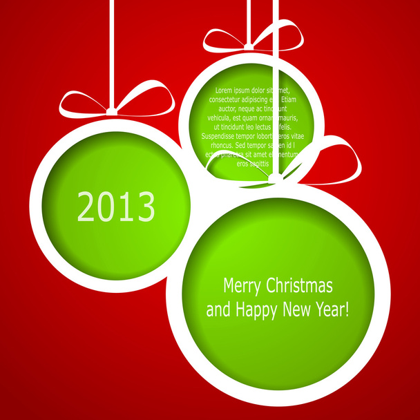 Absztrakt zöld karácsonyi golyó a piros háttérb papír vágott - Vektor, kép
