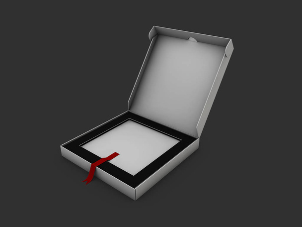 gerçekçi boş kutu, ürün için bir bölümü ile 3D illüstrasyon izole siyah - Fotoğraf, Görsel
