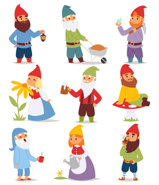 Dibujos animados gnome caracteres vector ilustración
. - Vector, Imagen