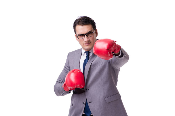 Businessman boxing isolated on the white background - Фото, изображение