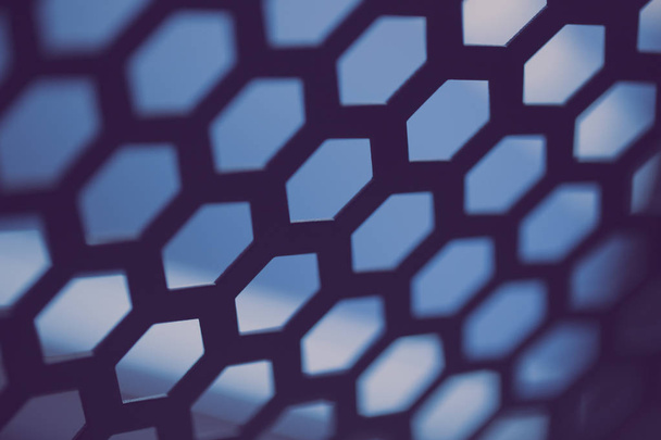 Geometrie Hintergrund, Sechskant-Metallgitter geringe Schärfentiefe - Foto, Bild