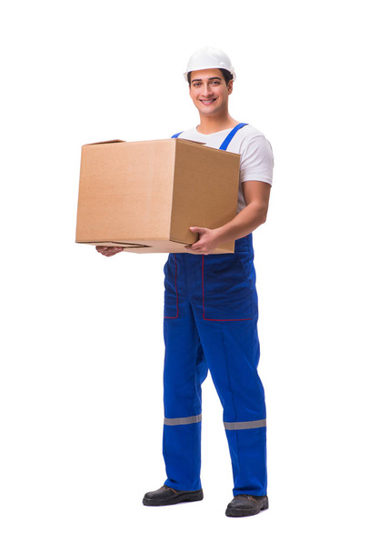 Man delivering box isolated on white - Φωτογραφία, εικόνα