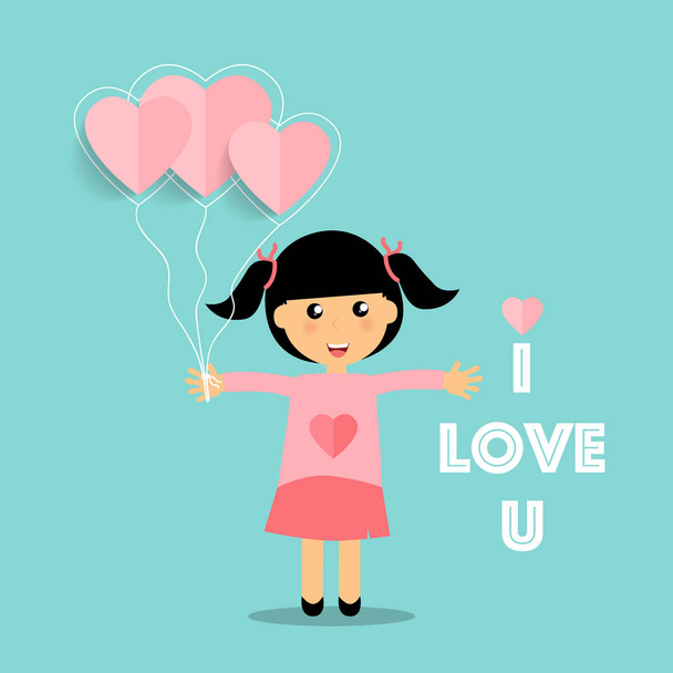 Valentines day background design with Cute girl. Vector illustra - Διάνυσμα, εικόνα