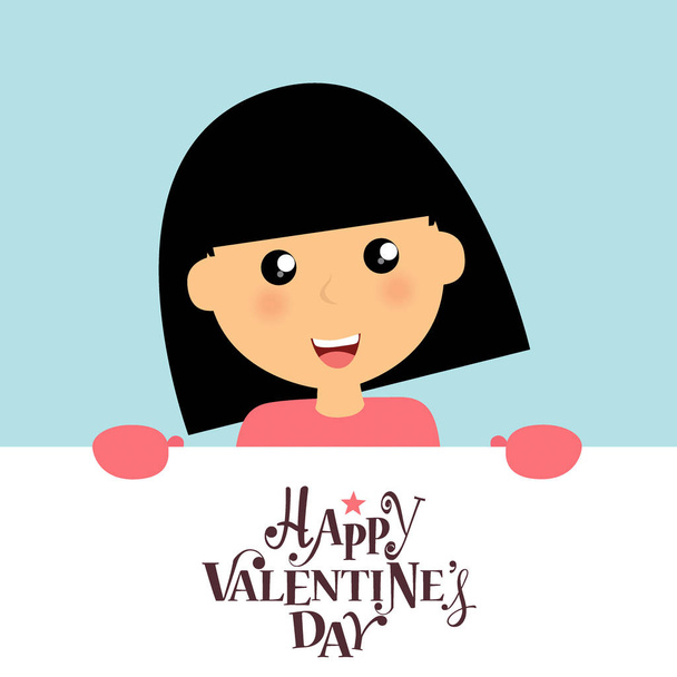 Valentines day background design with Cute girl. Vector illustra - Vecteur, image