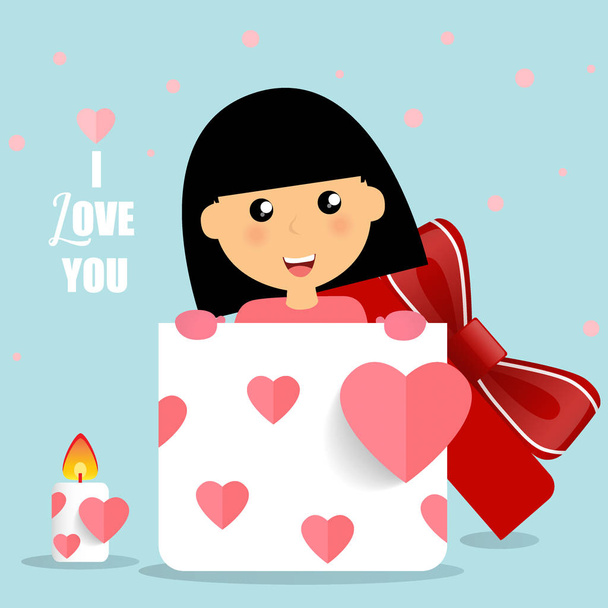 Valentines day background design with Cute girl. Vector illustra - Vector, imagen