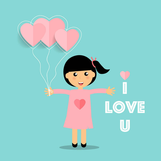 Valentines day background design with Cute girl. Vector illustra - Vektor, Bild