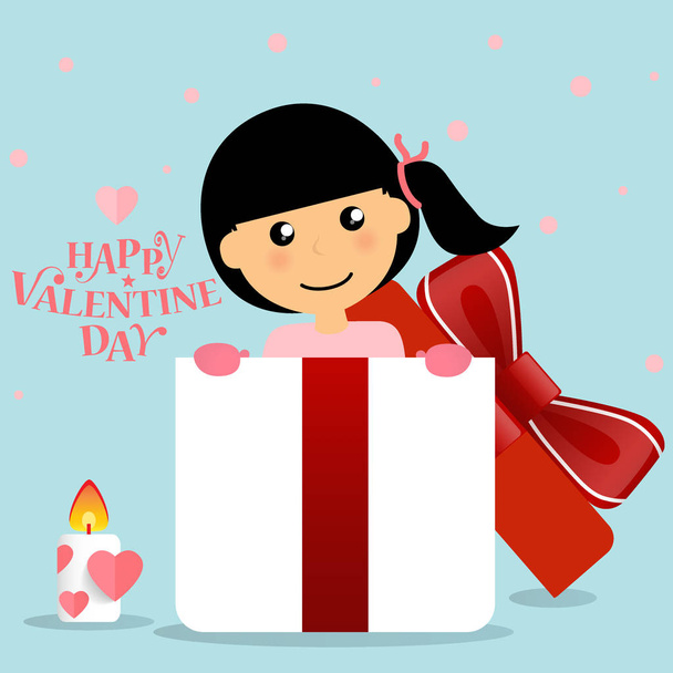 Valentines day background design with Cute girl. Vector illustra - Vektör, Görsel