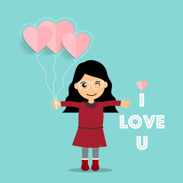 Valentines day background design with Cute girl. Vector illustra - Vector, Image