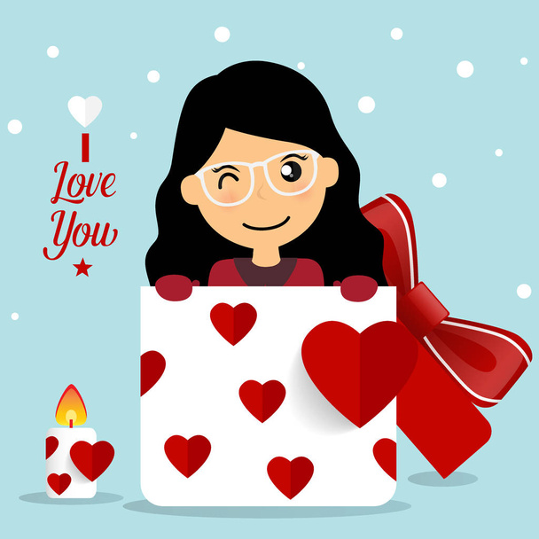 Valentines day background design with Cute girl. Vector illustra - Vektor, kép