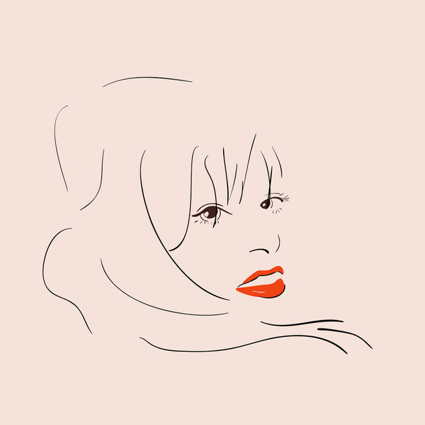 Beautiful woman with red lips - Vector, Image