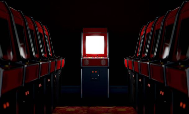 Arcade Aisle With One Illuminated  - Photo, Image