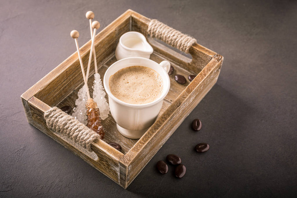 Kawę w vintage drewniana Taca - Zdjęcie, obraz