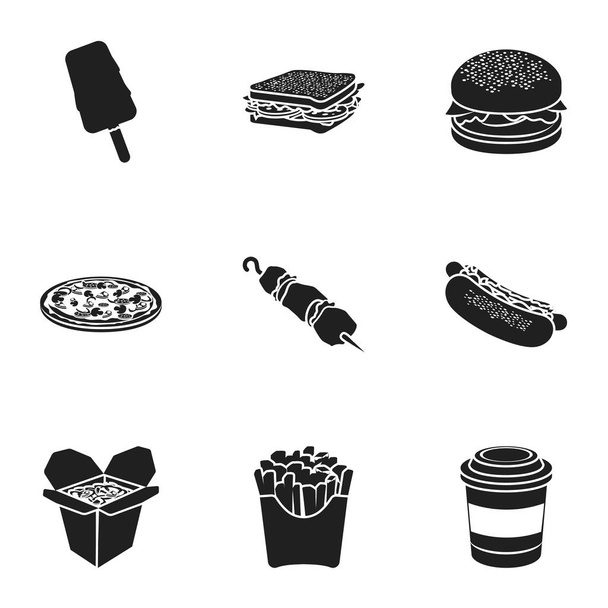 Fast food set icons in black style. Big collection of fast food vector symbol stock illustration - Vector, Image