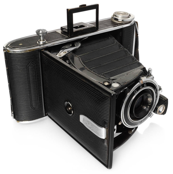 Starožitný, starý, černý, kapesní fotoaparát, výhled šikmo shora. - Fotografie, Obrázek