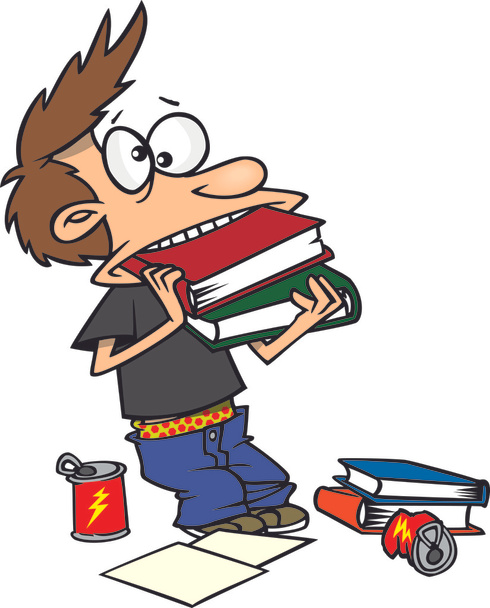 Cartoon Boy Cramming for a Test - Vector, afbeelding