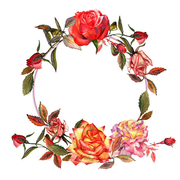 Wildflower rose flower wreath in a watercolor style isolated. - Foto, Bild