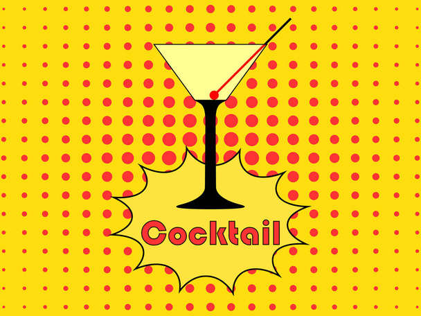 Dotted background is in the style of pop art with glass of martini. Vector illustration - Vetor, Imagem
