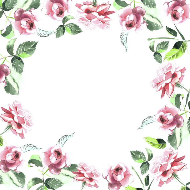 Beautiful frame of spring roses watercolor  - Foto, imagen