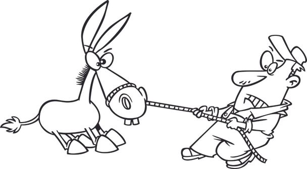 Homem dos desenhos animados puxando uma mula teimosa
 - Vetor, Imagem
