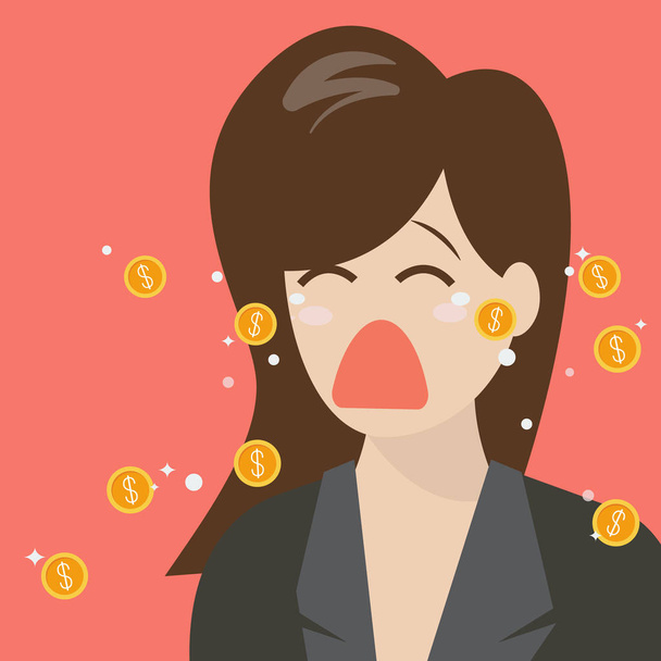 Woman crying out in money tears - Vector, Image