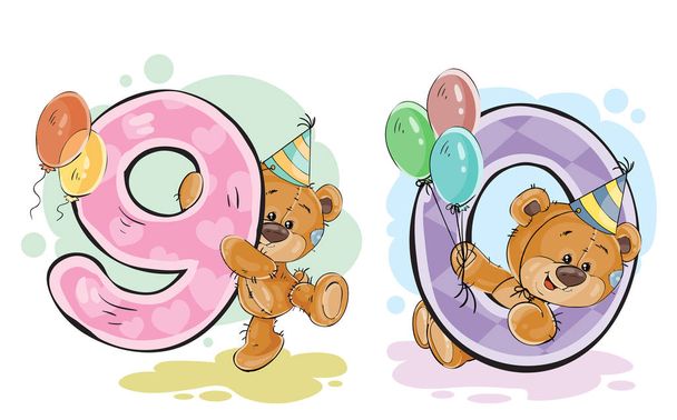 Vector set of numbers with a fun teddy bear - Vector, afbeelding