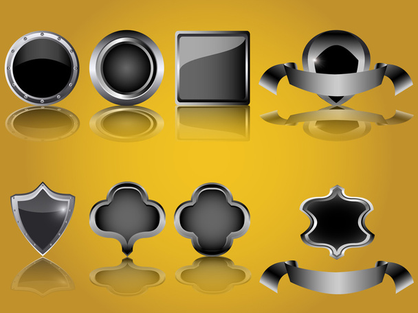 Empty glossy metal button and shield isolated vector illustration - ベクター画像