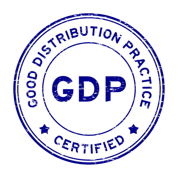 Grunge modré HDP (správné distribuční praxe) certifikovaný kolo rub - Vektor, obrázek