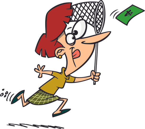Mujer de dibujos animados persiguiendo dinero
 - Vector, Imagen