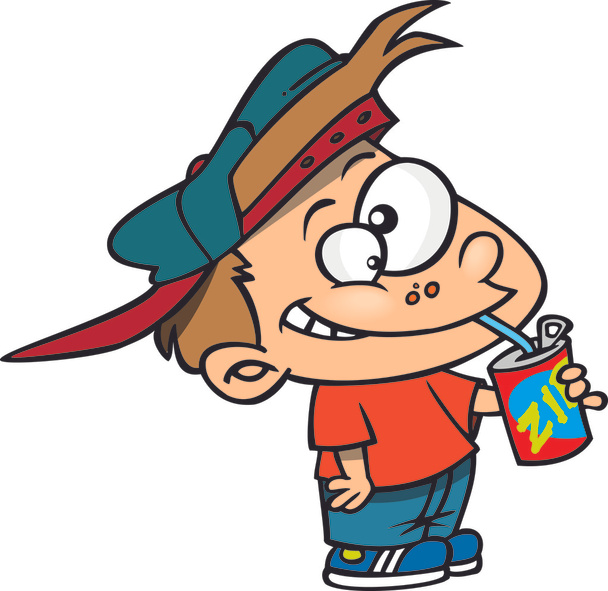 Cartoon jongen frisdrank drinken - Vector, afbeelding
