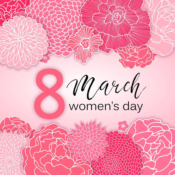 8 March Design with Pink Flowers. International Womens Day Background. - Wektor, obraz