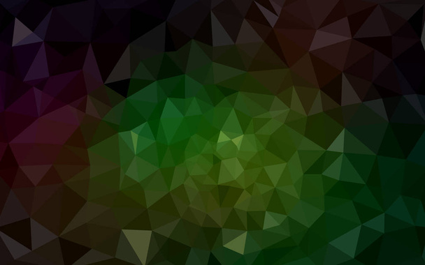 Többszínű sötét piros, zöld sokszögű tervezési minta, amelyek a háromszögek és átmenet, origami stílusú. - Vektor, kép