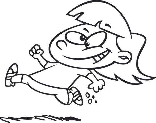 Vetor de um desenho animado preto e branco esboço menina correndo
 - Vetor, Imagem