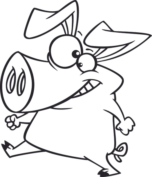 Vector of a Cartoon Happy Pig Walking Upright - Outlined Coloring Page - Vektor, kép