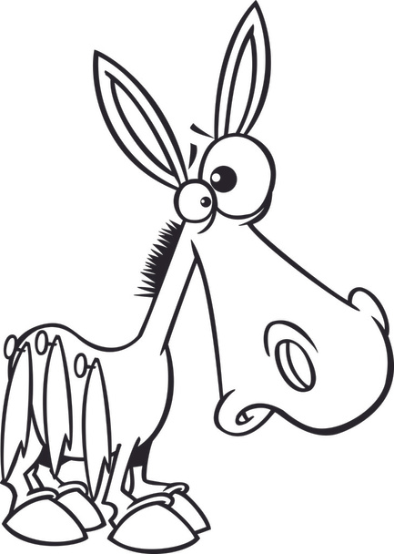 Illustration of a black and white outline cartoon donkey pinned with tails on his side, on a white background. - Vector, Image