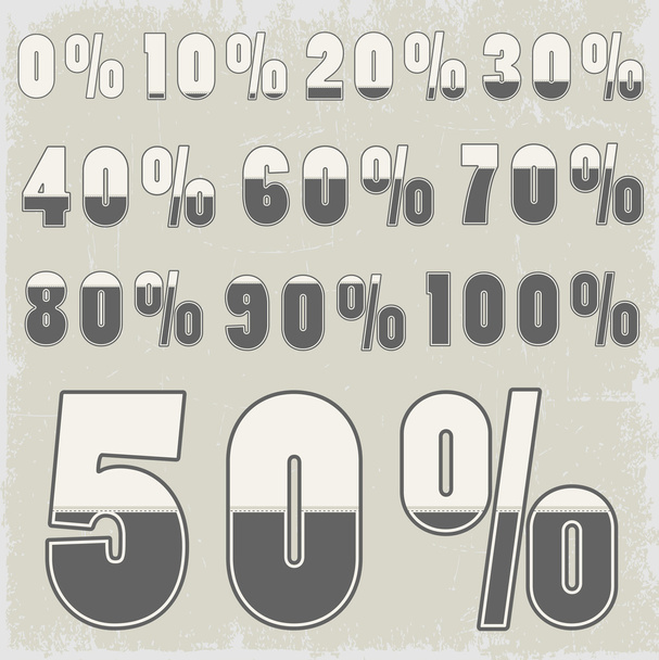 Komplettes Prozent-Set mit kreativer Zahlengestaltung - Vektor, Bild