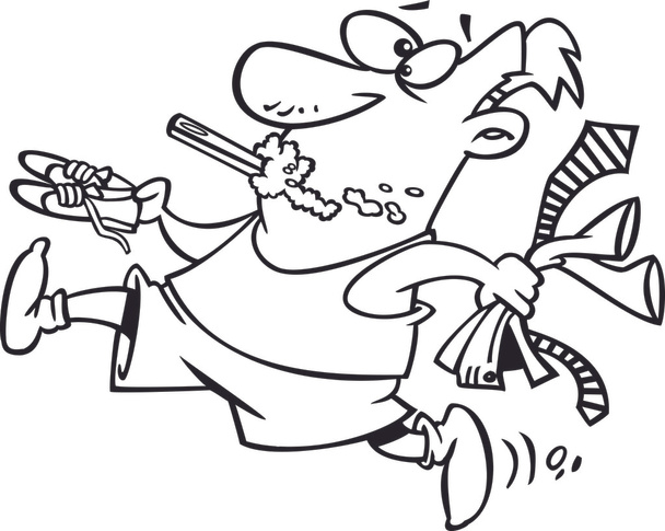 Vector de un hombre de dibujos animados apresurado cepillándose los dientes y tratando de vestirse - Página para colorear esbozado
 - Vector, Imagen
