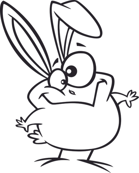 Vector of a Cartoon Goofy Easter Chick with Bunny Ears - Outlined Coloring Page - Vector, Image