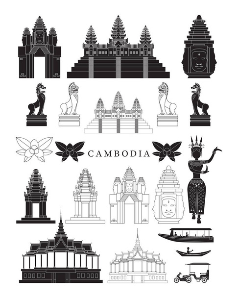 Καμπότζη σημεία ενδιαφέροντος και Πολιτισμός σύνολο αντικειμένου - Διάνυσμα, εικόνα