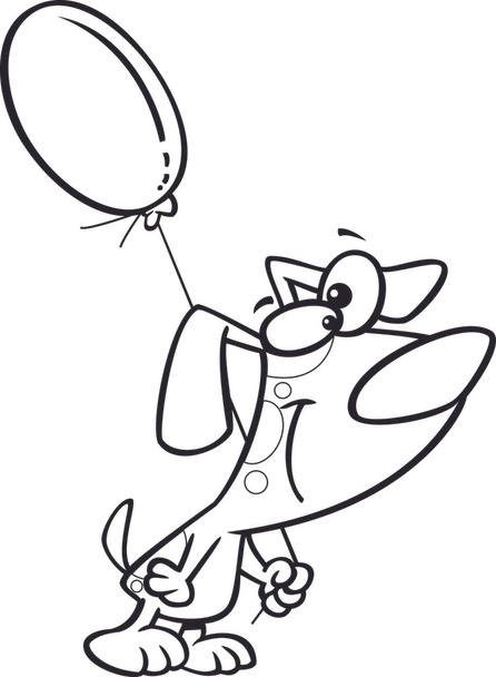 Vektor eines Zeichentrickhundes, der einen Geburtstagsballon trägt - umrissene Malseite - Vektor, Bild