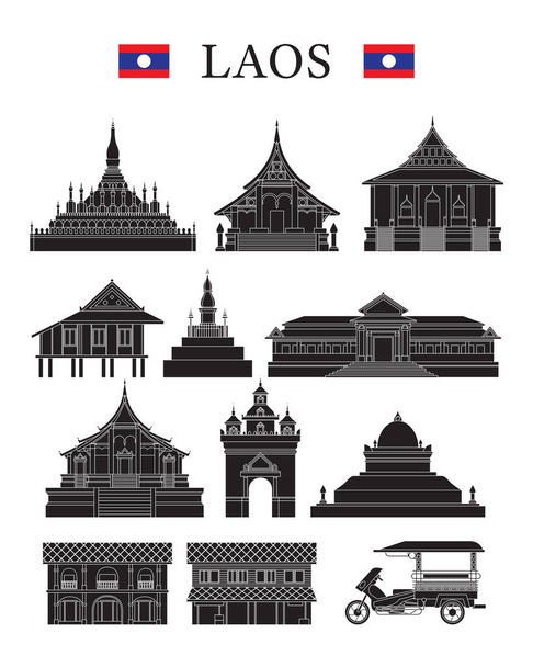 Lugares de interés de Laos y conjunto de objetos culturales
 - Vector, imagen