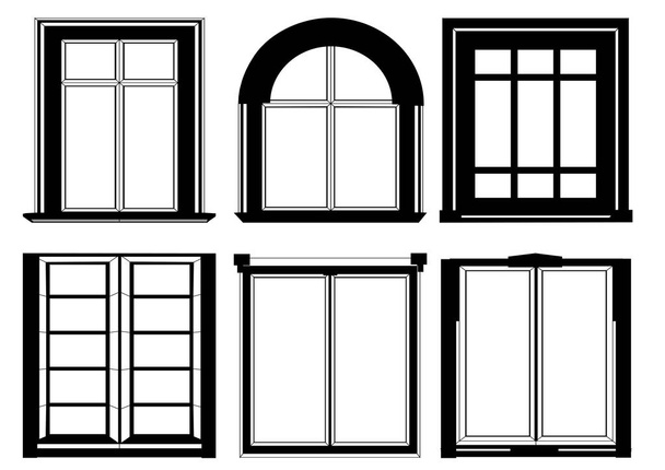 conjunto de ventanas en color negro
 - Vector, Imagen