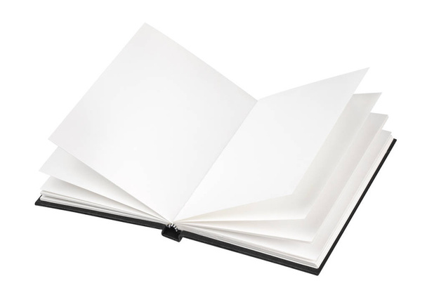 Ouvert couverture de livre noir isolé sur fond blanc
 - Photo, image