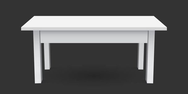 Vektor-3D-Tabelle für Objektpräsentation. leere weiße Tischplatte isoliert auf schwarzem Hintergrund. - Vektor, Bild