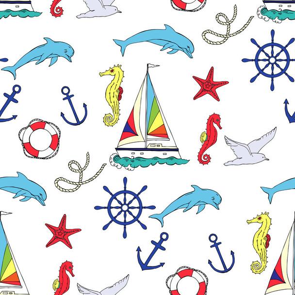 Морской бесшовный рисунок с кораблями
 - Вектор,изображение