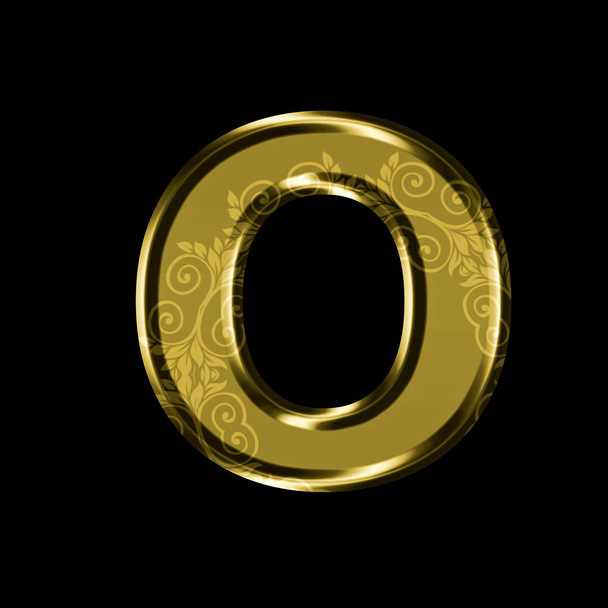 Letra de oro O con adorno floral.Aislado en negro
. - Foto, Imagen
