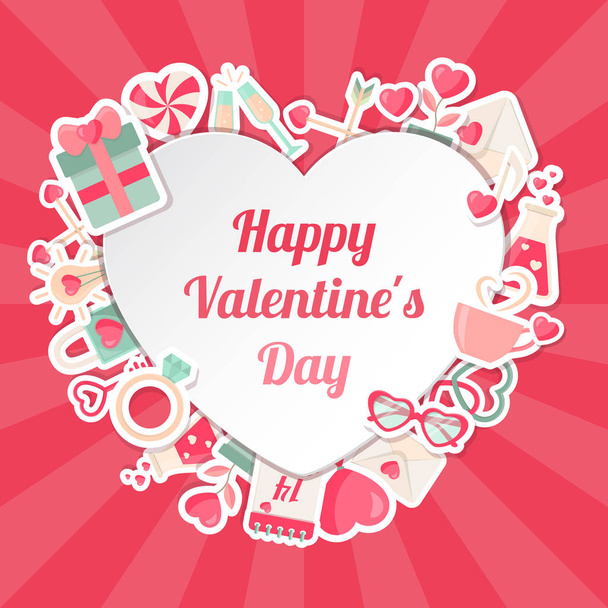 Valentines Day Banner with Flat Icons and Heart Shape Frame - Vektor, obrázek