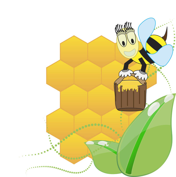 Цветочный фон с медом и пчелами
 - Вектор,изображение