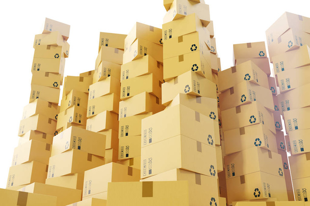 Package shipment, freight transportation and delivery concept, cardboard boxes. 3d rendering - Foto, imagen